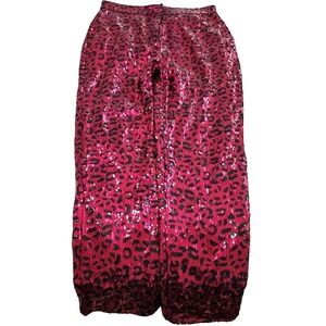 Pantera Womens Sequins Leopard Print Wide Leg Pants Size L